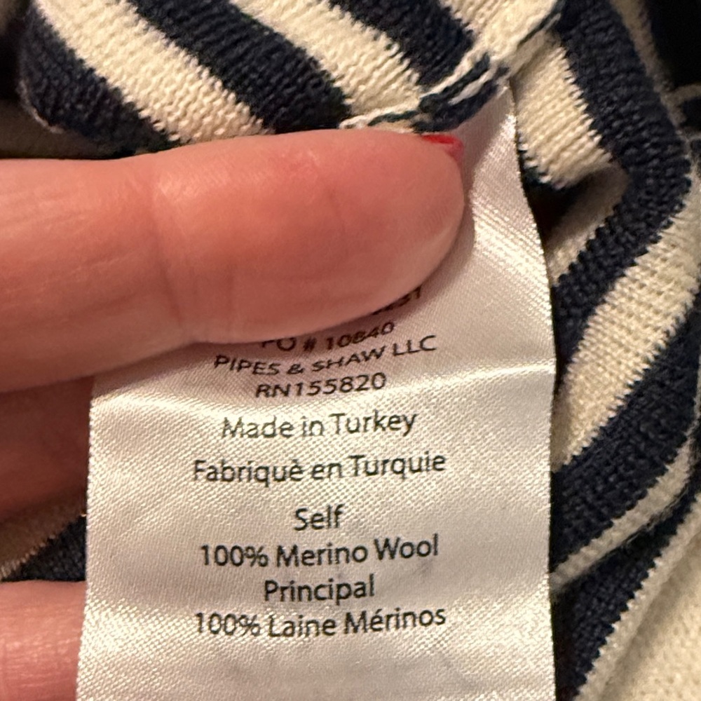 Veronica Beard Cream and Navy Striped V-Neck Sweater - Picture 6 of 6